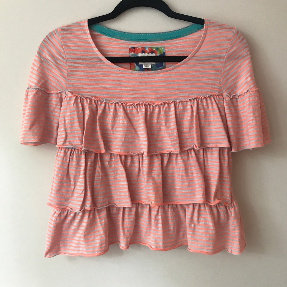 [Anthropologie Postmark Postage Stamp Ruffle Shirt